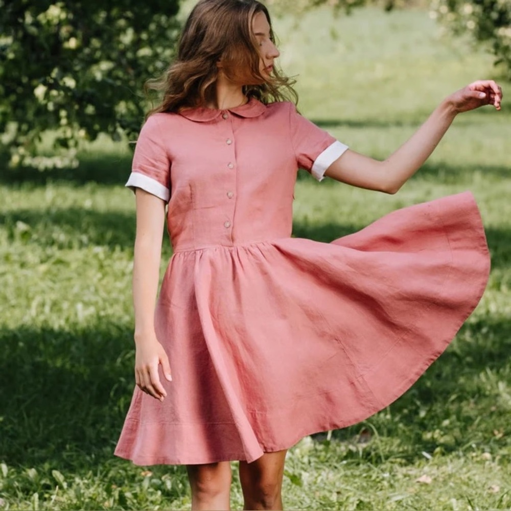 Son de Flor Linen Classic Dress in vintage pink